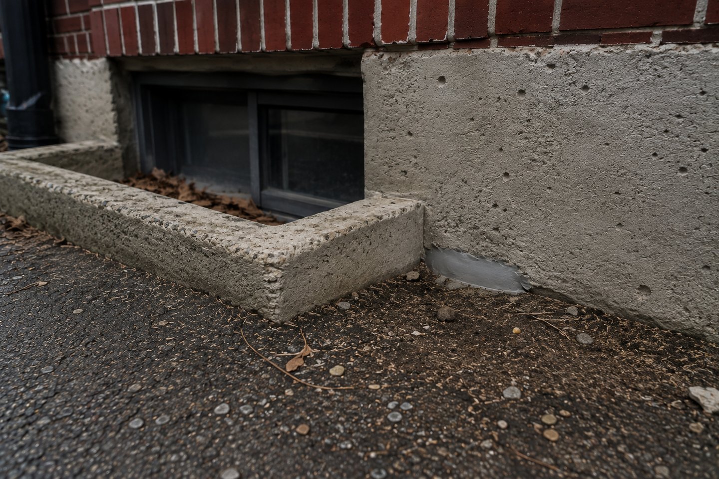 Colmatage anti-rats réalisé avec grillage métallique et scellant sur une fondation
